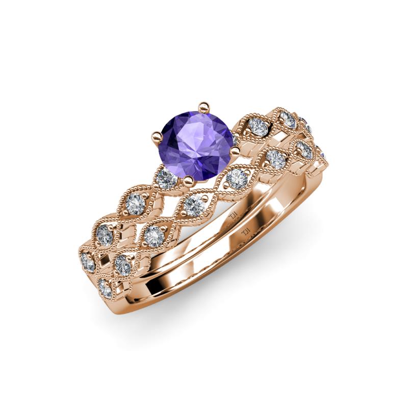 Laine 0.96 ctw Classic Iolite (6.50 mm) Accented Round Natural Diamonds Marquise Shape Bridal Set Ring  