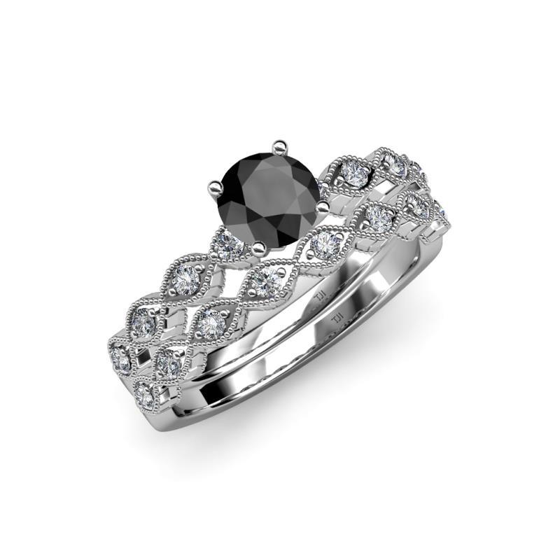 Laine 1.66 ctw Classic Black Diamond (6.50 mm) Accented Round Natural Diamonds Marquise Shape Bridal Set Ring  