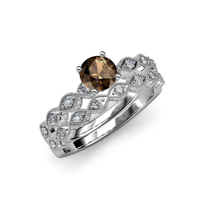 Laine 1.16 ctw Classic Smoky Quartz (6.50 mm) Accented Round Natural Diamonds Marquise Shape Bridal Set Ring  