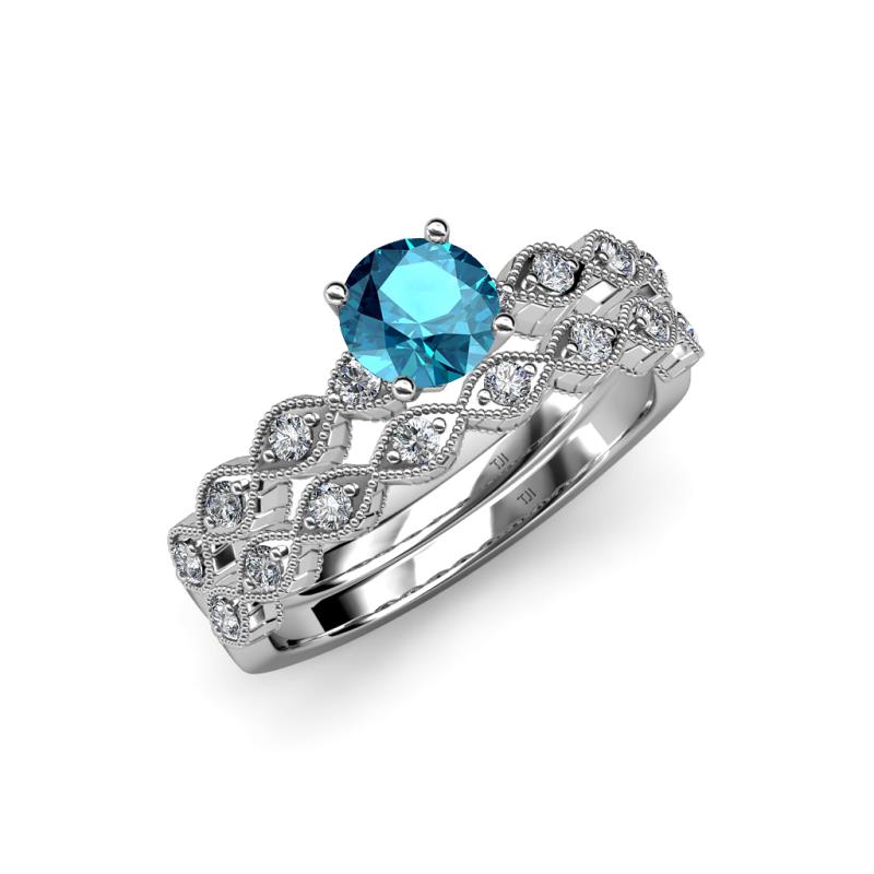 Laine 1.11 ctw Classic London Blue Topaz (6.50 mm) Accented Round Natural Diamonds Marquise Shape Bridal Set Ring  