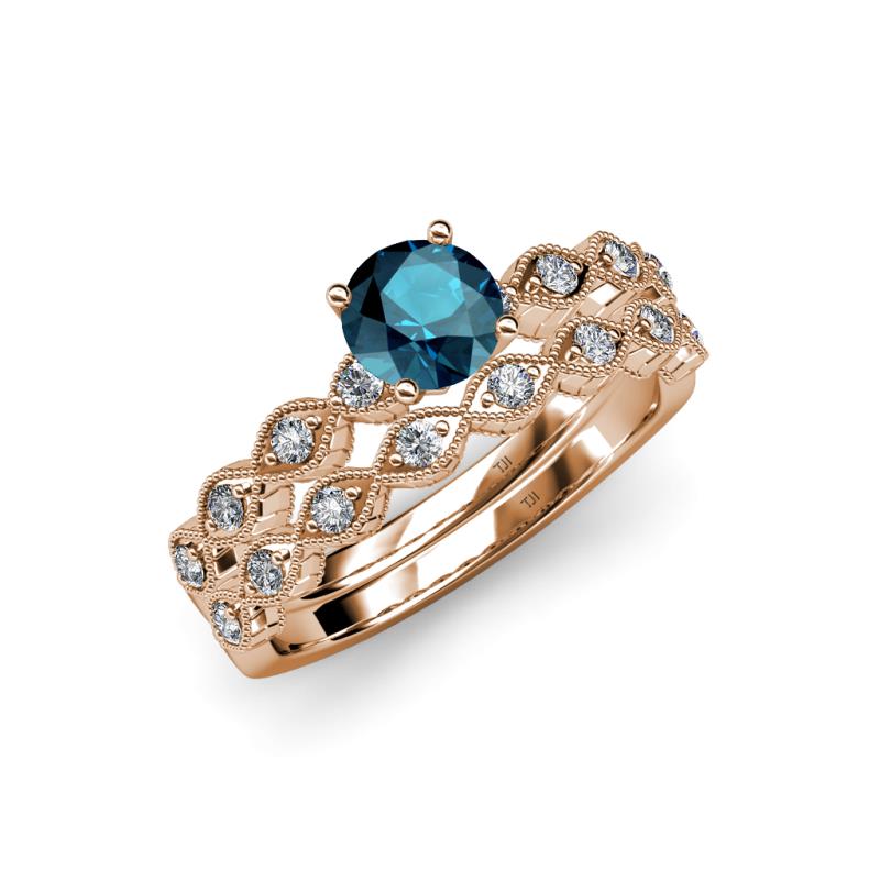 Laine 1.16 ctw Classic Blue Diamond (6.50 mm) Accented Round Natural Diamonds Marquise Shape Bridal Set Ring  