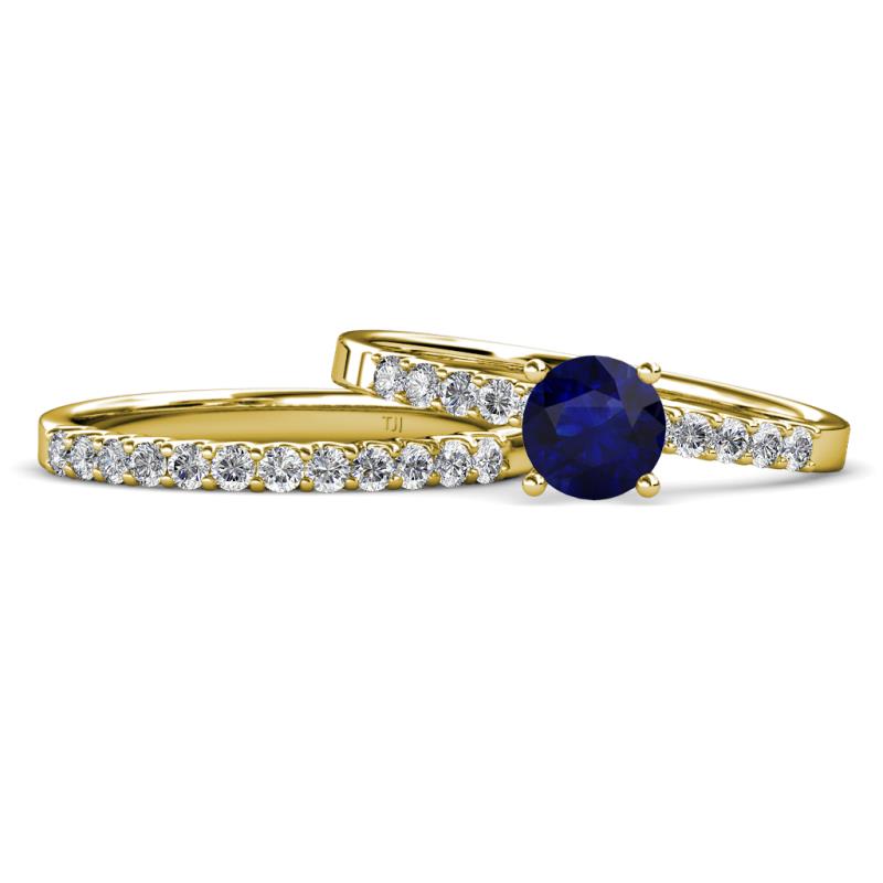 Sezen Blue Sapphire and Diamond Bridal Set Ring 