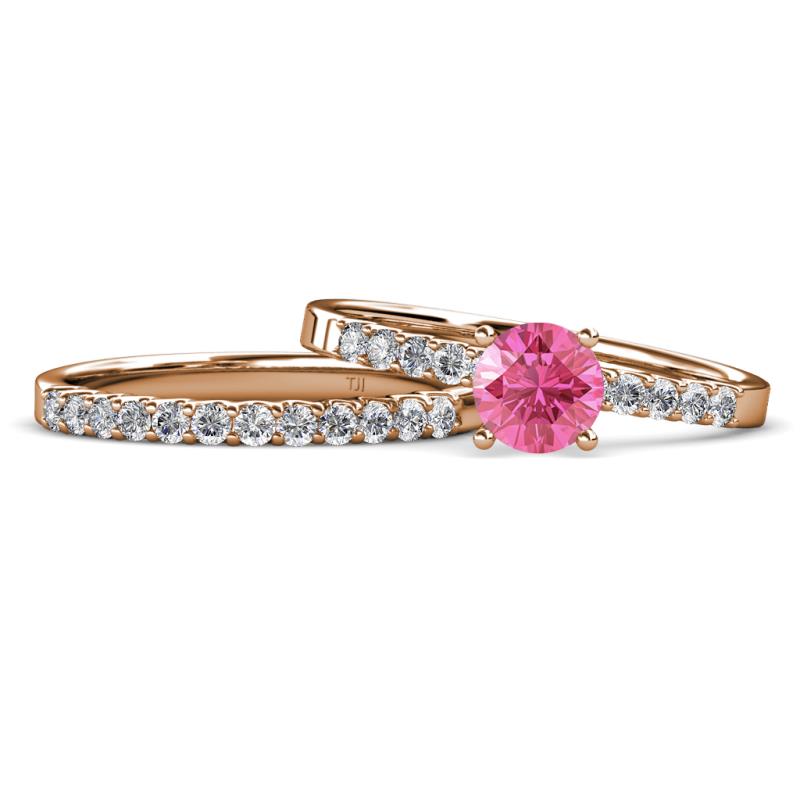 Sezen Pink Tourmaline and Diamond Bridal Set Ring 