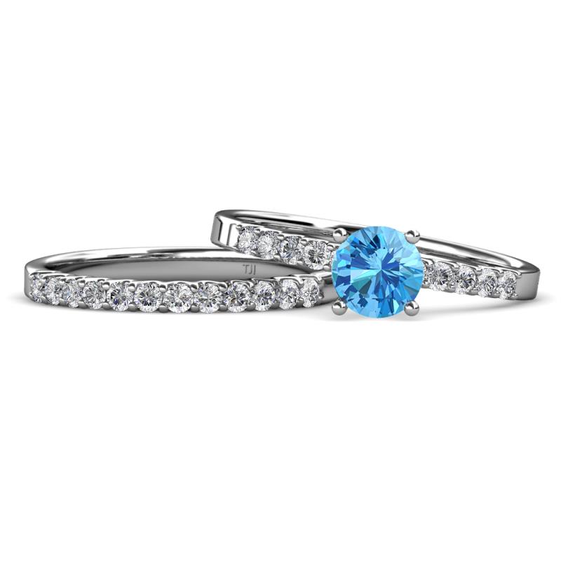 Sezen Blue Topaz and Diamond Bridal Set Ring 