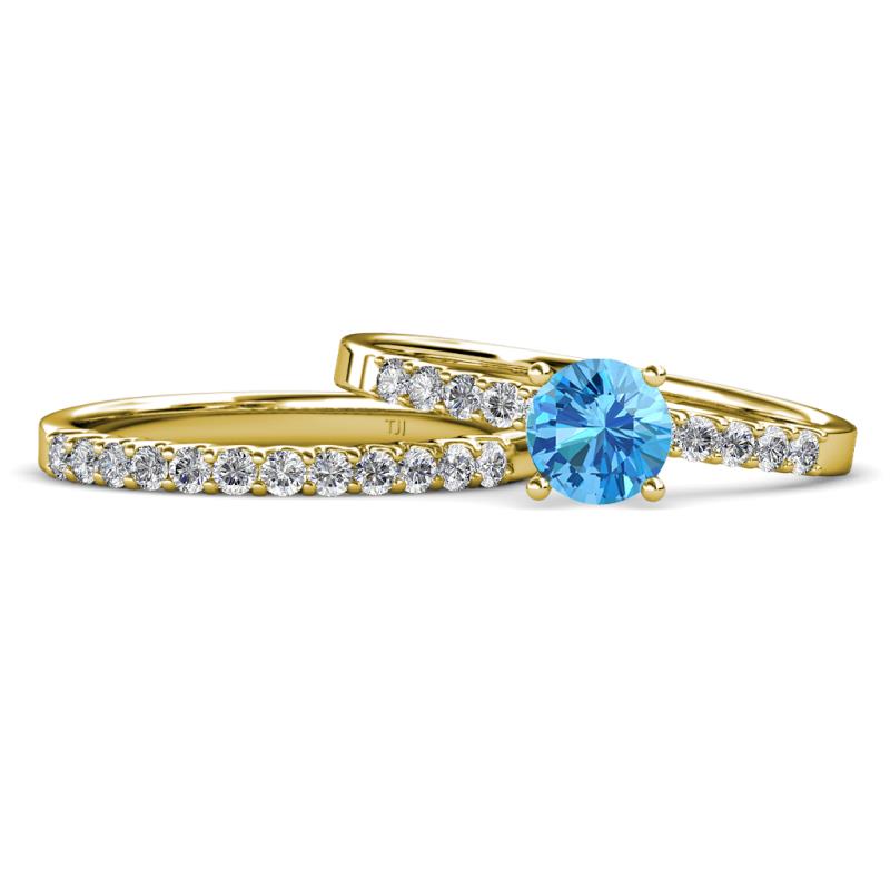 Sezen Blue Topaz and Diamond Bridal Set Ring 