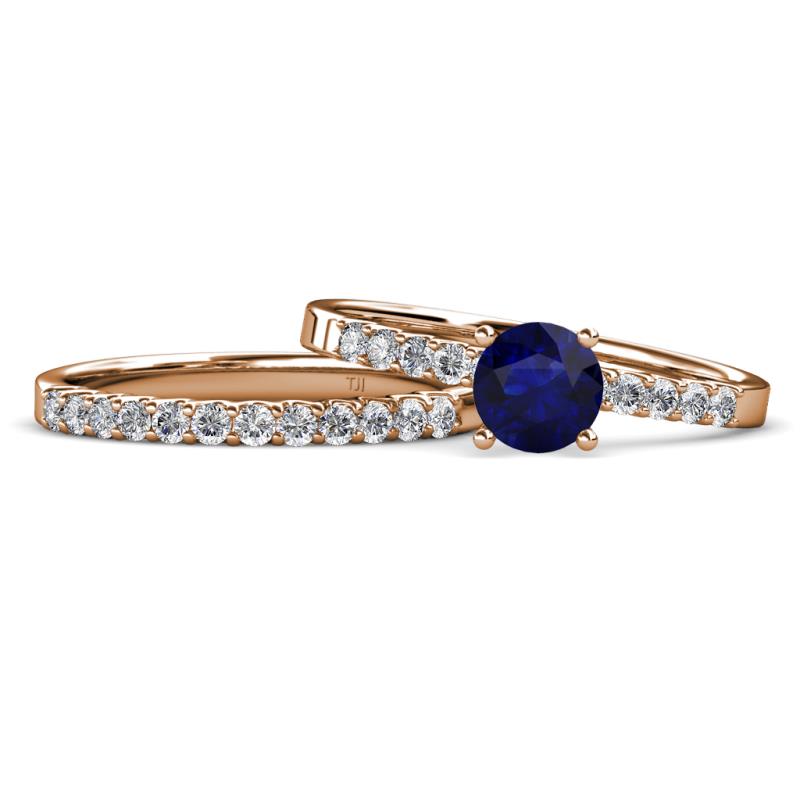 Sezen Blue Sapphire and Diamond Bridal Set Ring 