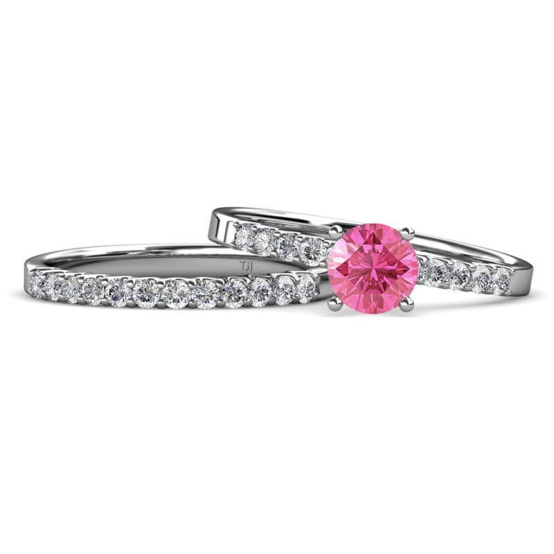 Sezen Pink Tourmaline and Diamond Bridal Set Ring 