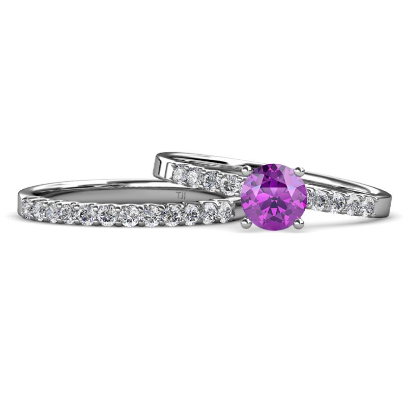 Sezen Amethyst and Diamond Bridal Set Ring 