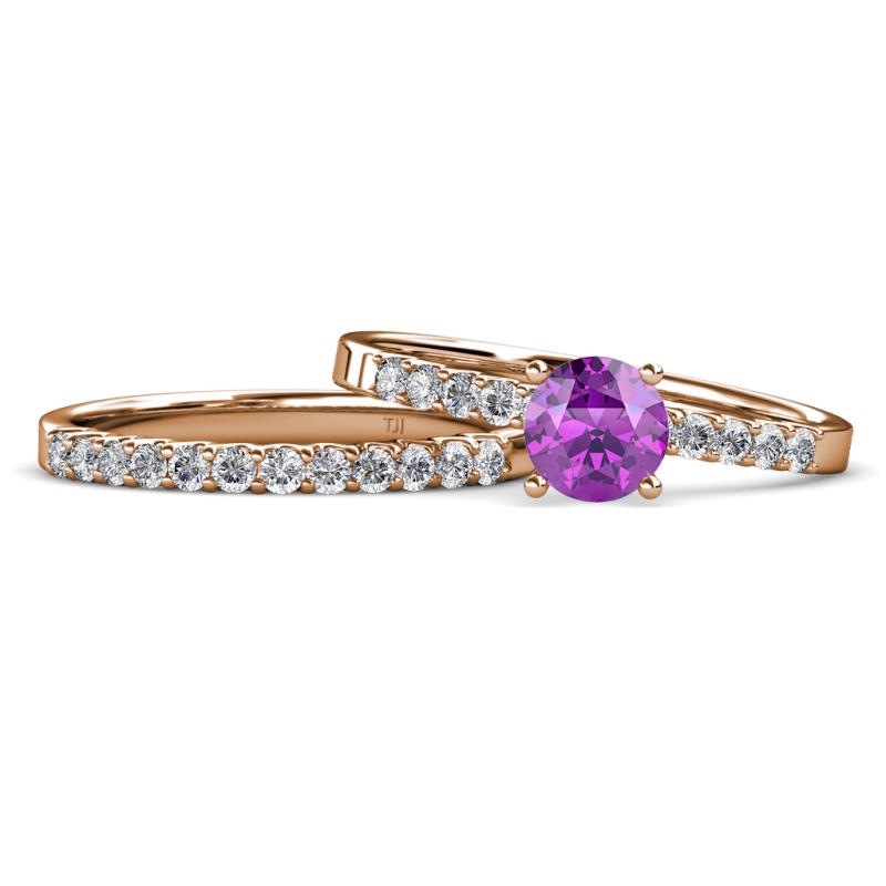 Sezen Amethyst and Diamond Bridal Set Ring 