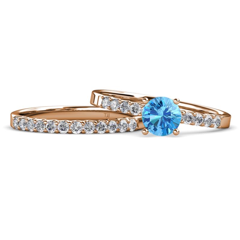 Sezen Blue Topaz and Diamond Bridal Set Ring 