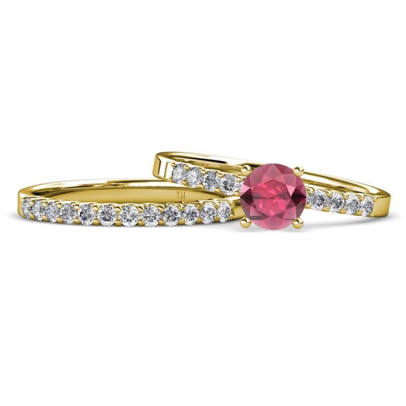 Sezen Rhodolite Garnet and Diamond Bridal Set Ring 