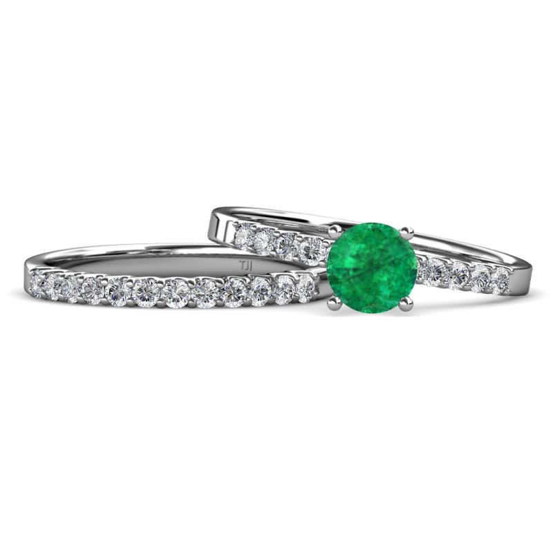 Sezen Emerald and Diamond Bridal Set Ring 