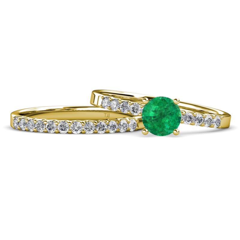 Sezen Emerald and Diamond Bridal Set Ring 