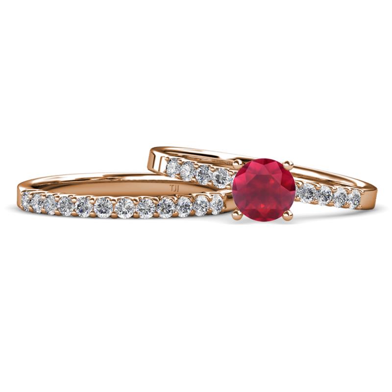 Sezen Ruby and Diamond Bridal Set Ring 