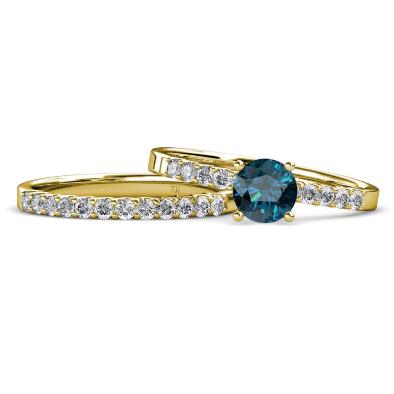 Sezen Blue and White Diamond Bridal Set Ring 