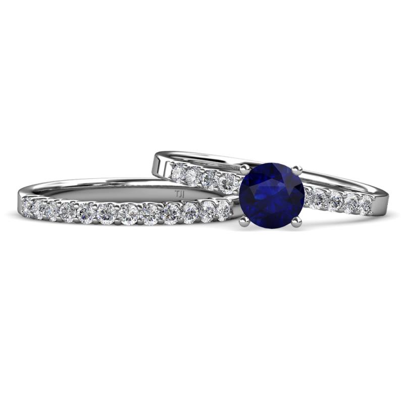 Sezen Blue Sapphire and Diamond Bridal Set Ring 