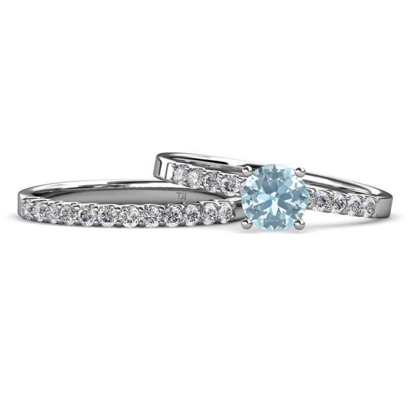 Sezen Aquamarine and Diamond Bridal Set Ring 