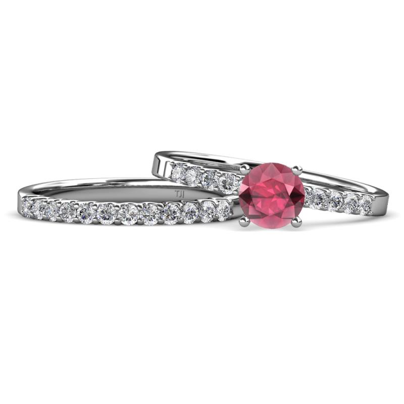 Sezen Rhodolite Garnet and Diamond Bridal Set Ring 
