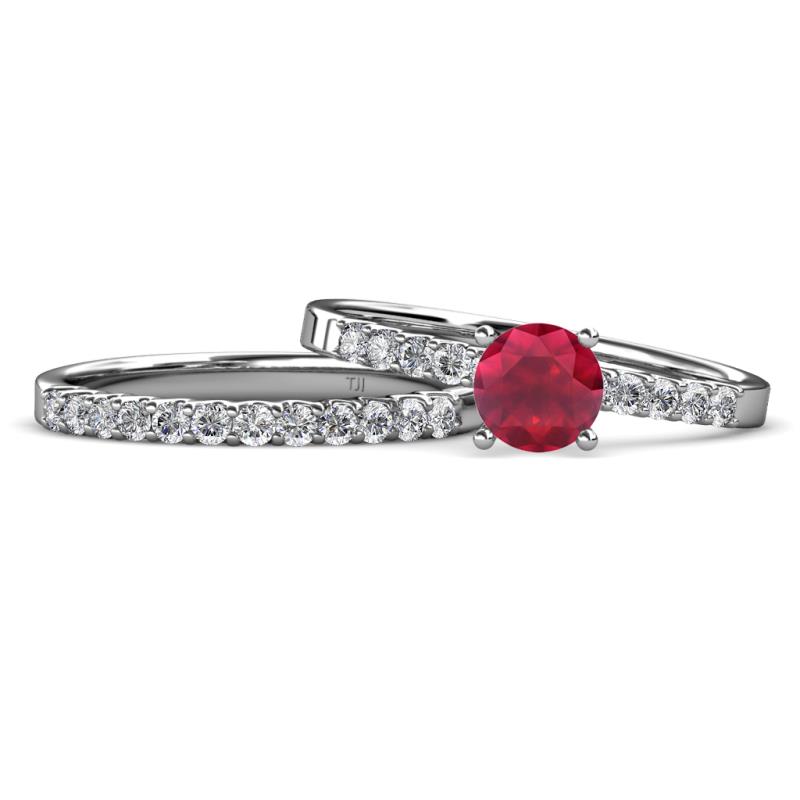 Sezen Ruby and Diamond Bridal Set Ring 