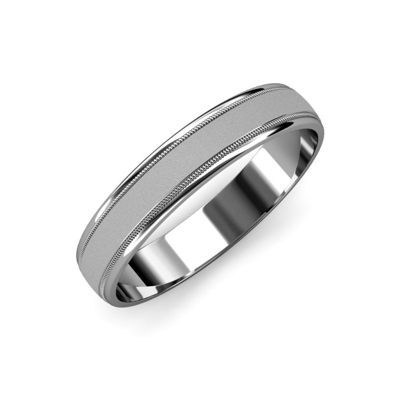Bryon Glass Finish Milgrain Wedding Band Glass Finish Milgrain Wedding Band in K White Gold