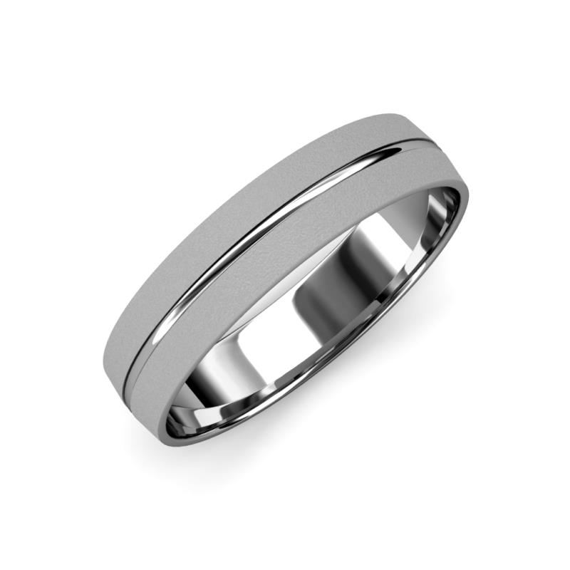 Ezalor Glass Finish Center Ridge Wedding Band Glass Finish Center Ridge Wedding Band in K White Gold