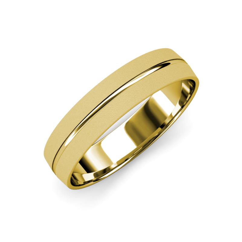 Ezalor Glass Finish Center Ridge Wedding Band Glass Finish Center Ridge Wedding Band in K Yellow Gold