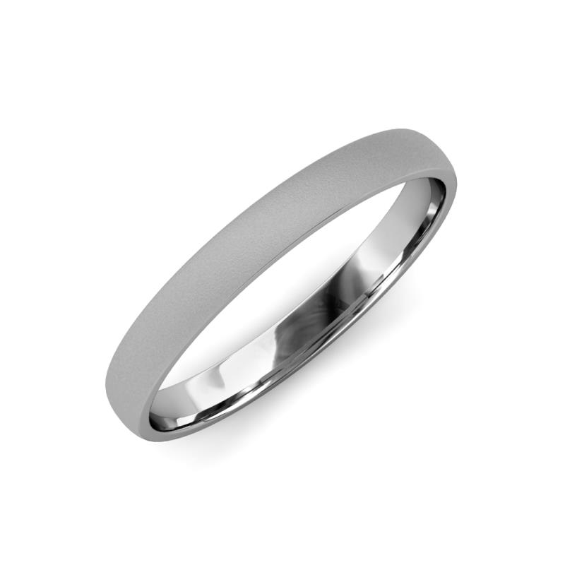 Valerio Glass Finish 2.00 mm Domed Wedding Band - Glass Finish 2.00 mm Plain Domed Unisex Wedding Band 14K White Gold