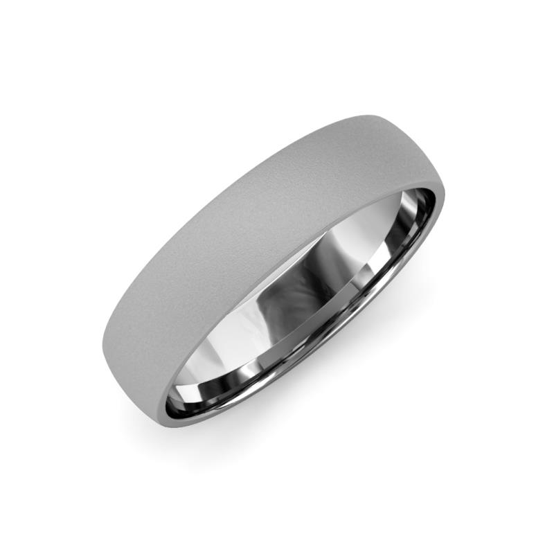 Valerio Glass Finish 2.00 mm Domed Wedding Band - Glass Finish 2.00 mm Plain Domed Unisex Wedding Band 14K White Gold
