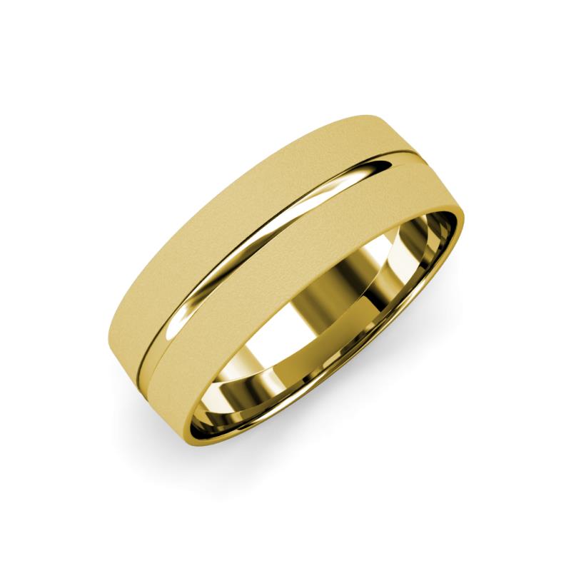 Ezalor Glass Finish Center Ridge Wedding Band Glass Finish Center Ridge Wedding Band in K Yellow Gold