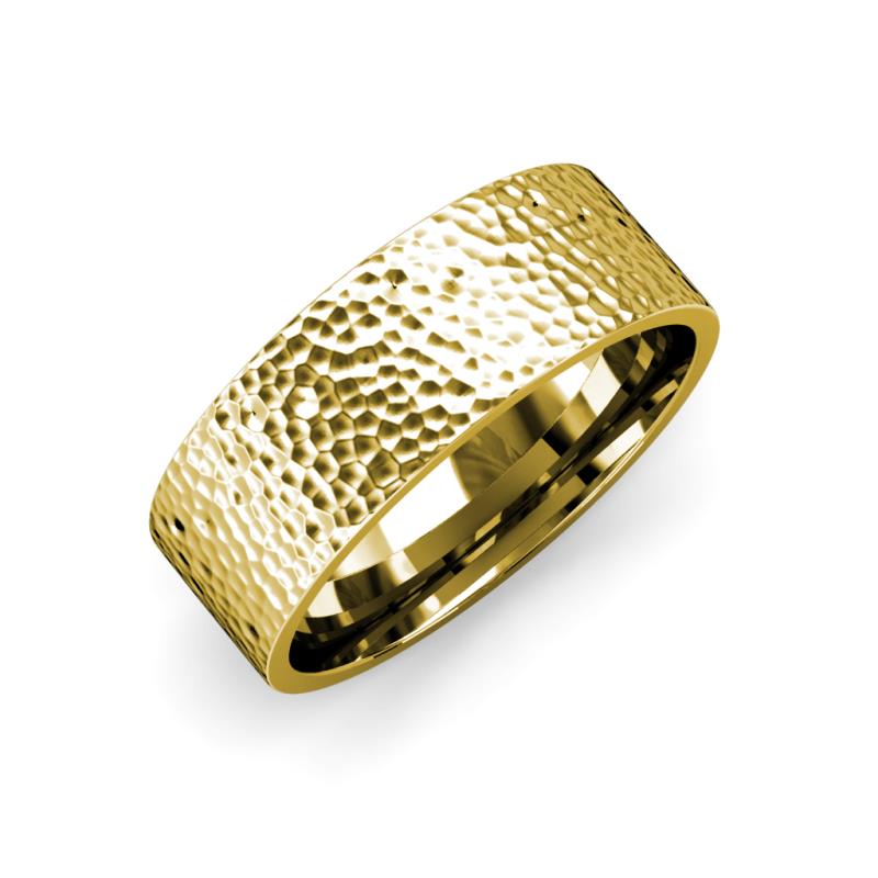 Aidan Hammer Finish Flat Comfort Fit Unisex Wedding Band Hammer Finish Flat Comfort Fit Unisex Wedding Band in K Yellow Gold