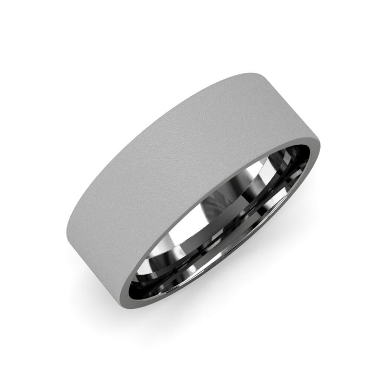 Aidan Glass Finish Flat Comfort Fit Unisex Wedding Band Glass Finish Flat Comfort Fit Unisex Wedding Band in K White Gold