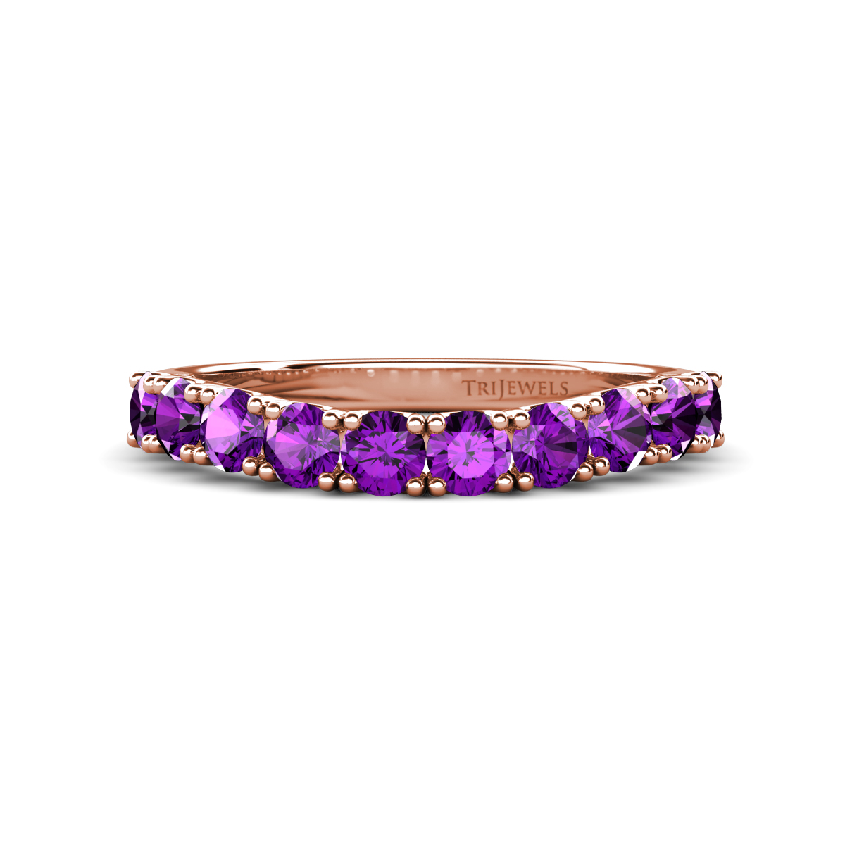 Zevara 0.75 ctw Round Amethyst Women Stackable Curved Wedding Band 