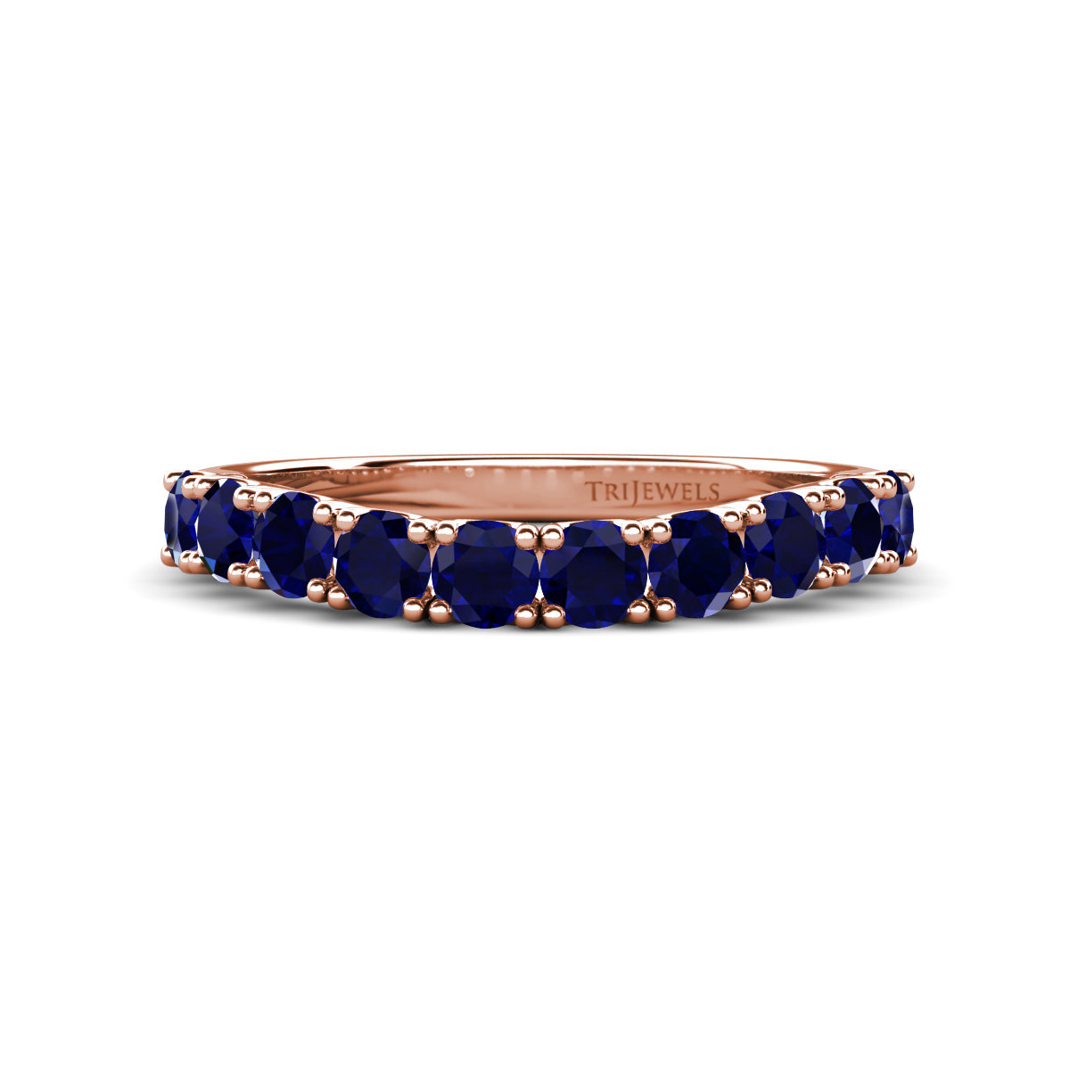 Zevara 1.10 ctw Round Blue Sapphire Women Stackable Curved Wedding Band 