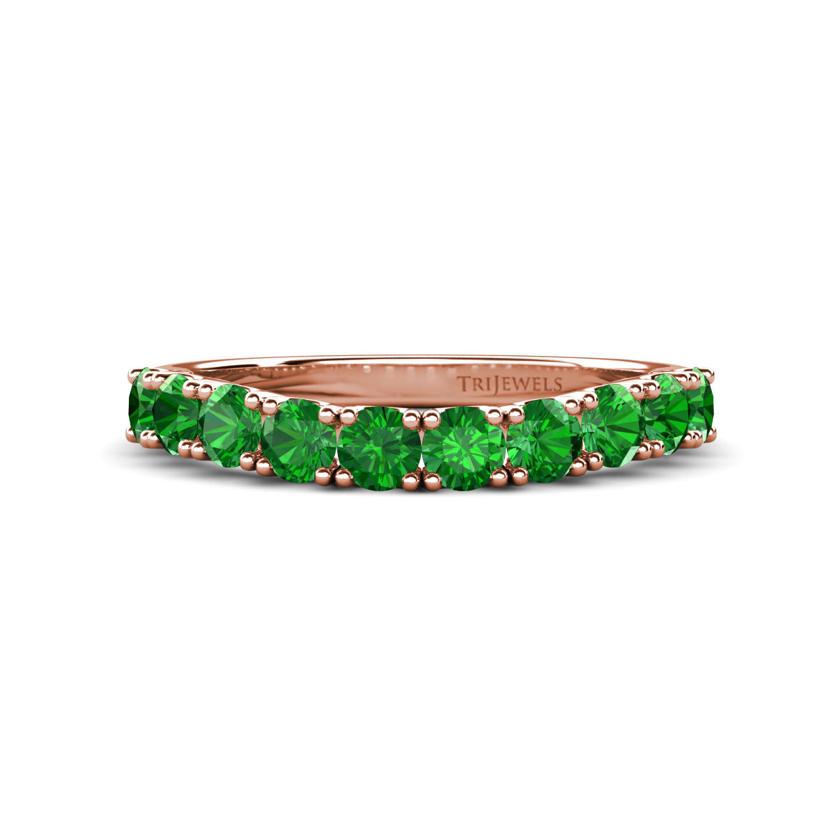 Zevara 1.05 ctw Round Green Garnet Women Stackable Curved Wedding Band 