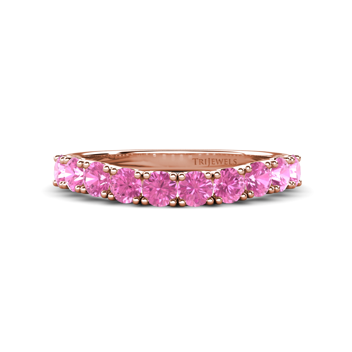 Zevara 0.94 ctw Round Pink Sapphire Women Stackable Curved Wedding Band 