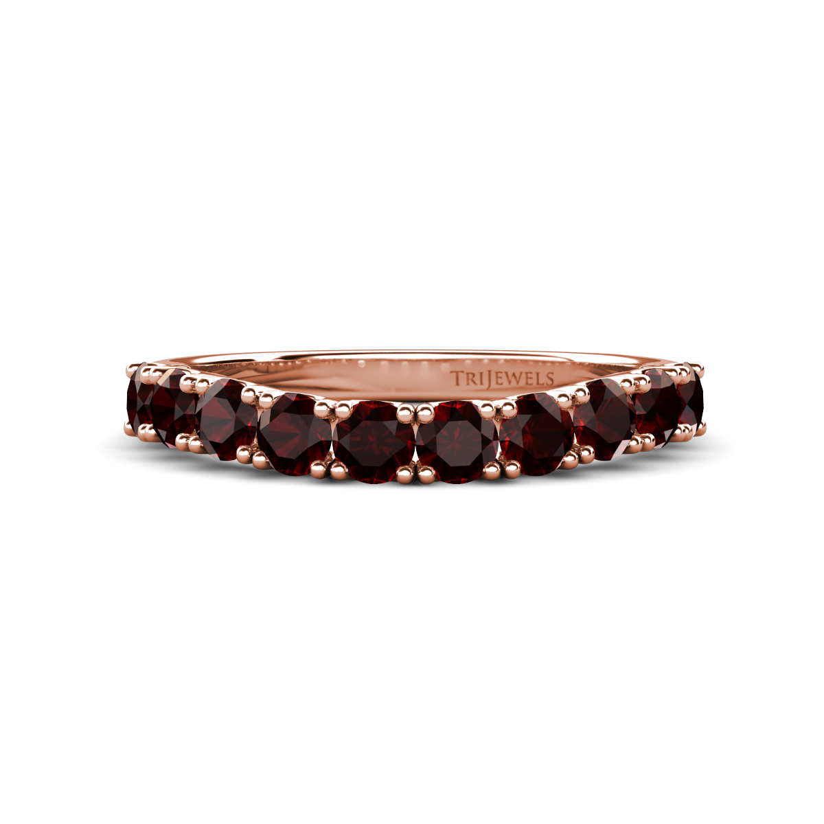 Zevara 1.05 ctw Round Red Garnet Women Stackable Curved Wedding Band 