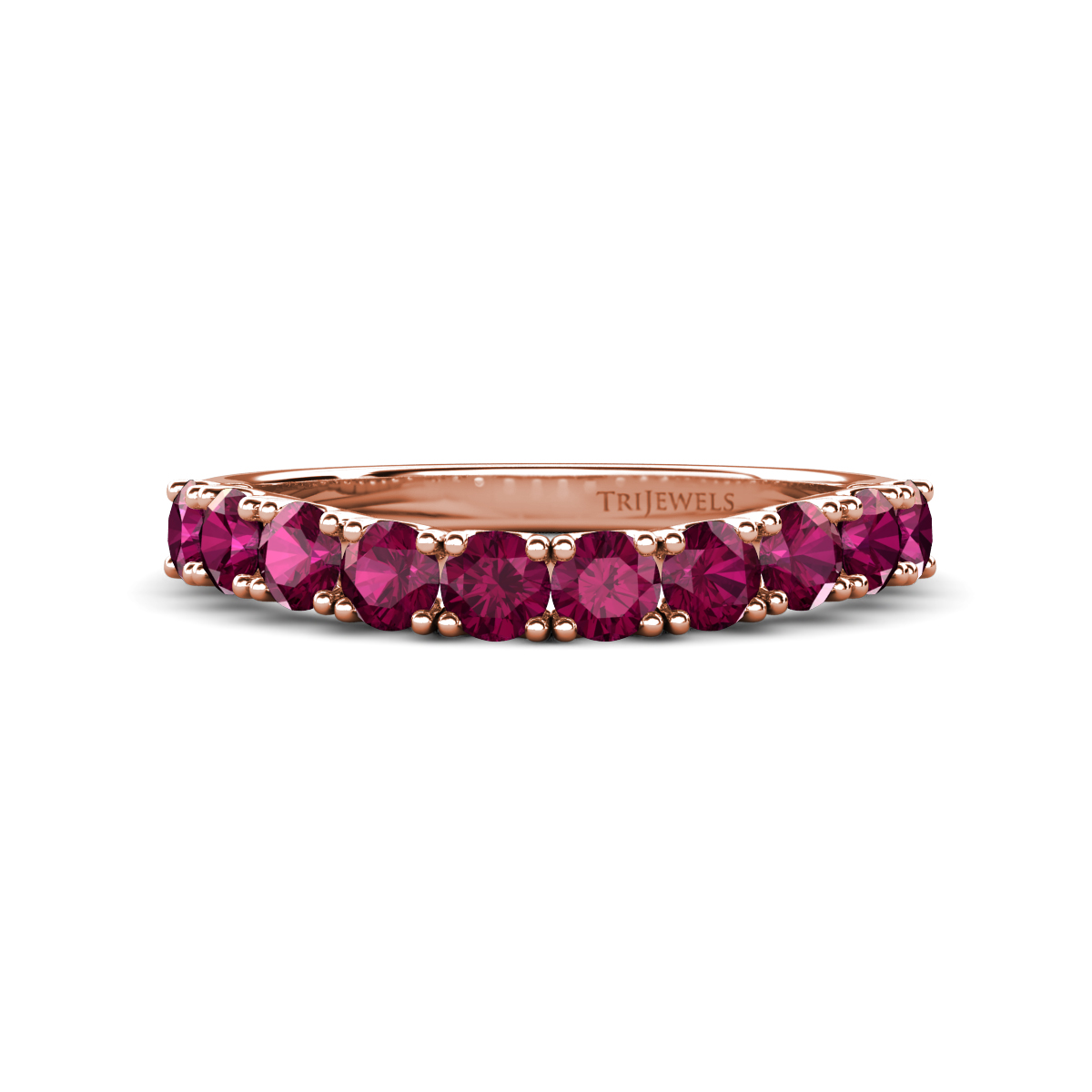 Zevara 1.05 ctw Round Rhodolite Garnet Women Stackable Curved Wedding Band 