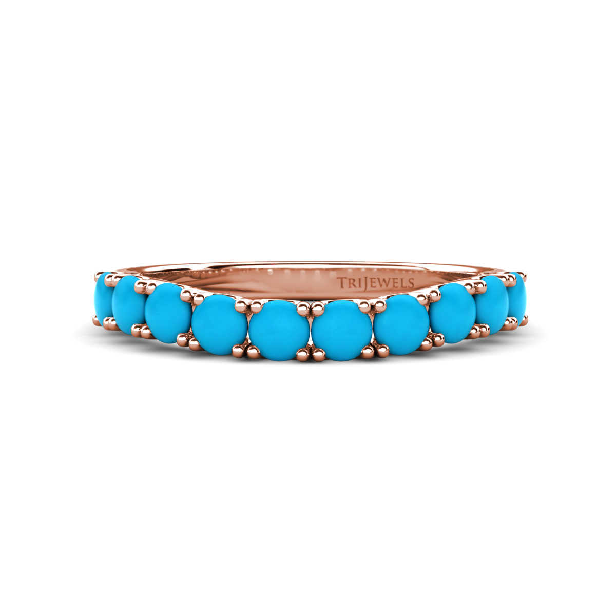 Zevara 0.70 ctw Round Turquoise Women Stackable Curved Wedding Band 