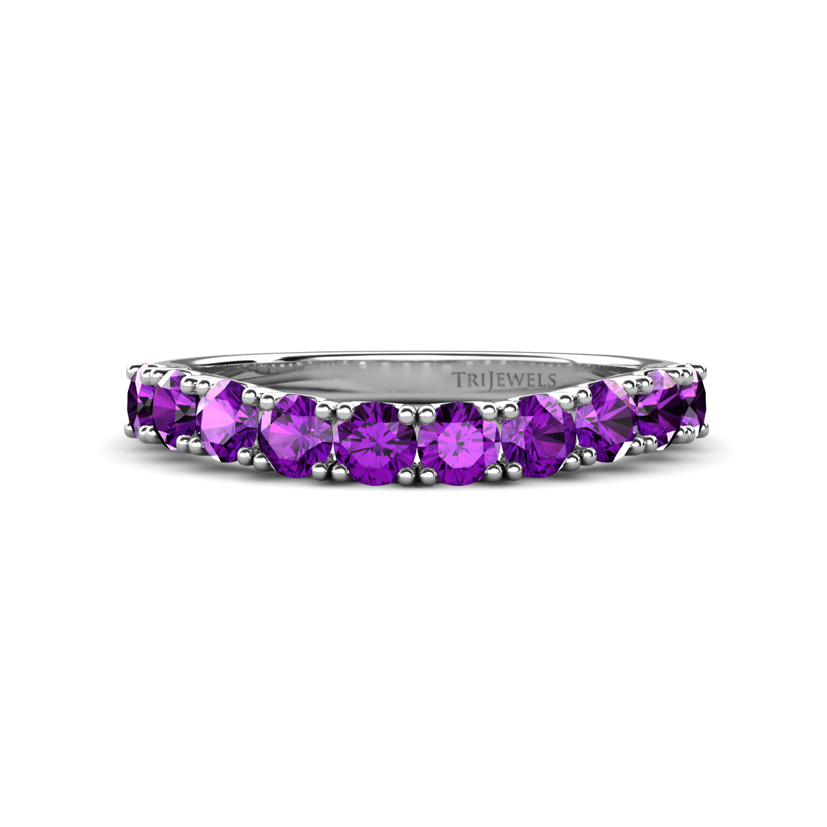 Zevara 0.75 ctw Round Amethyst Women Stackable Curved Wedding Band 