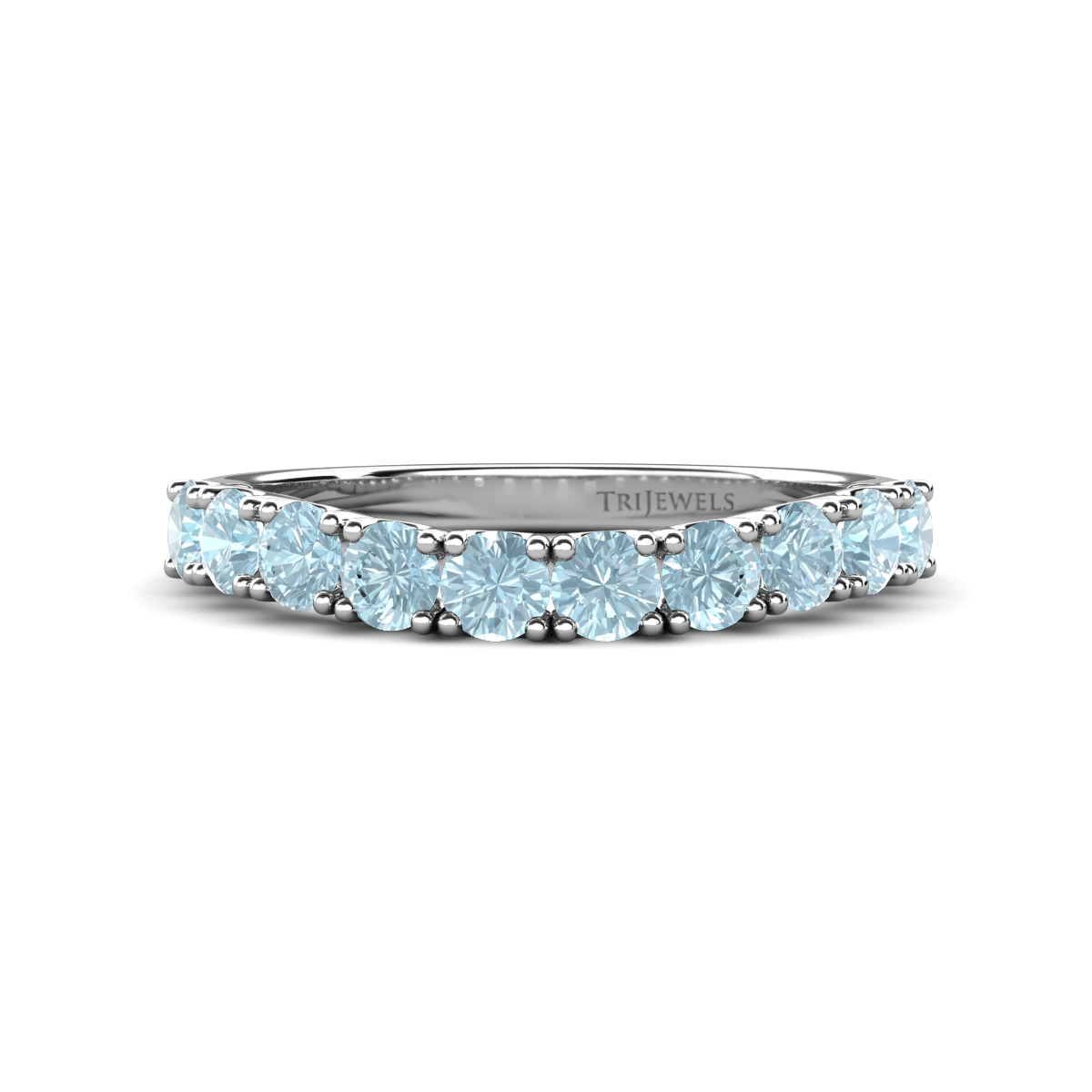 Zevara 0.75 ctw Round Aquamarine Women Stackable Curved Wedding Band 