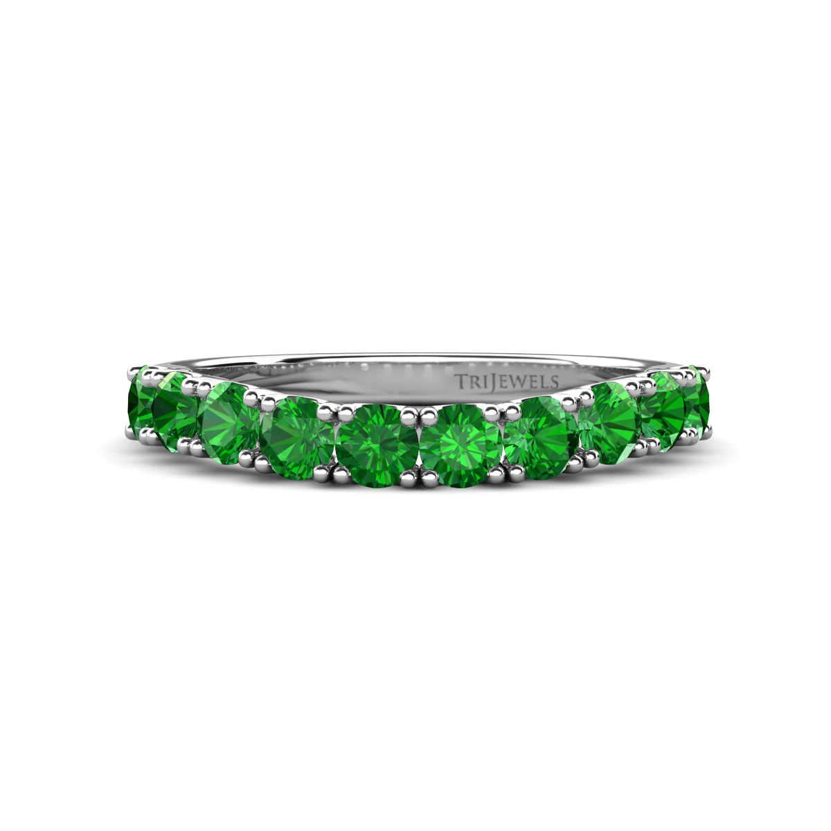 Zevara 1.05 ctw Round Green Garnet Women Stackable Curved Wedding Band 