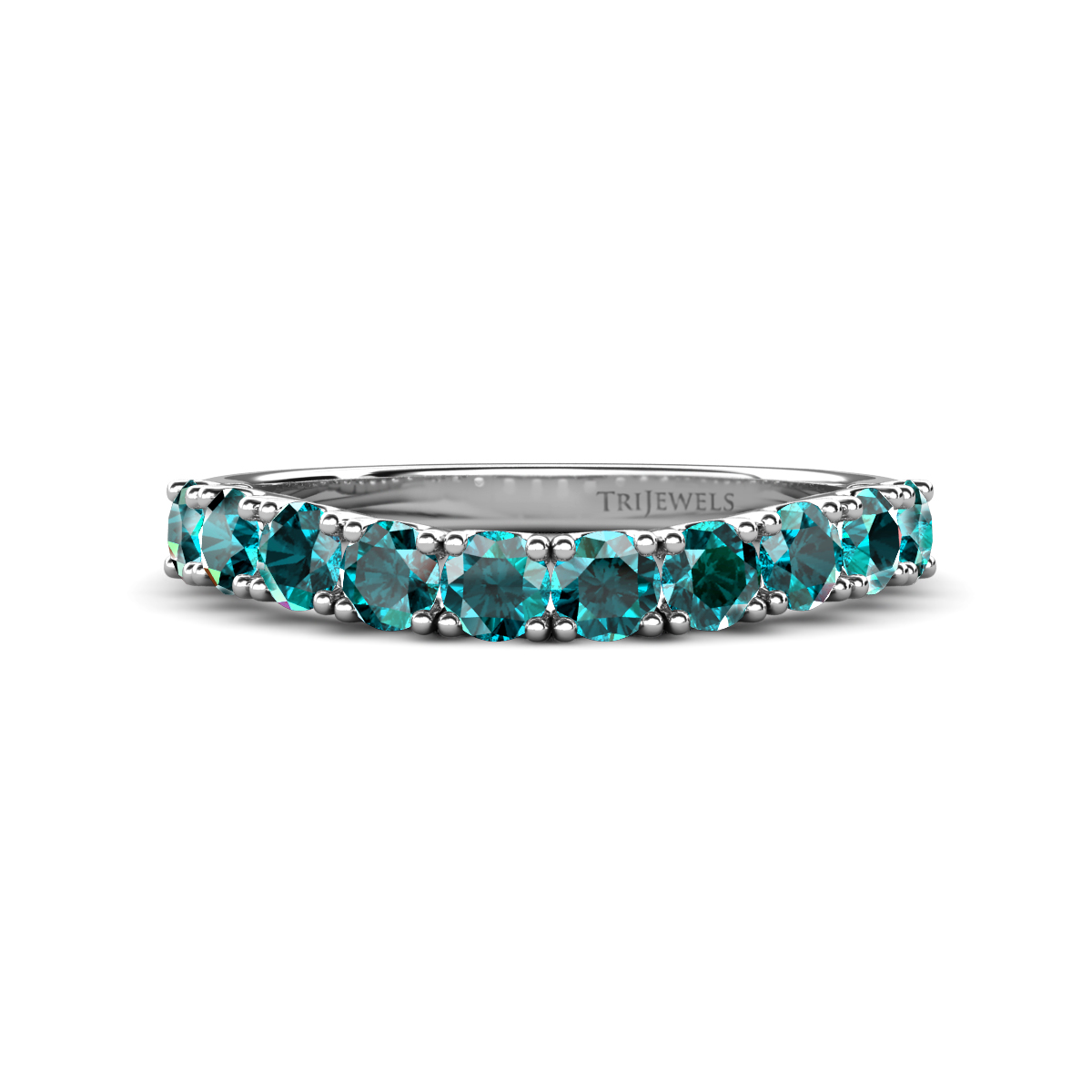 Zevara 0.90 ctw Round London Blue Topaz Women Stackable Curved Wedding Band 