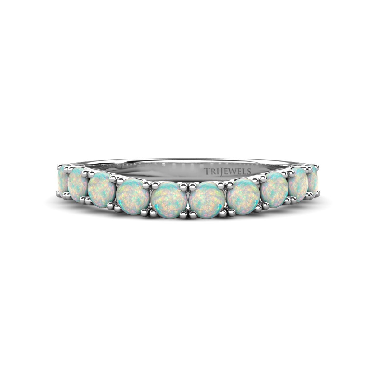 Zevara 0.60 ctw Round Opal Women Stackable Curved Wedding Band 