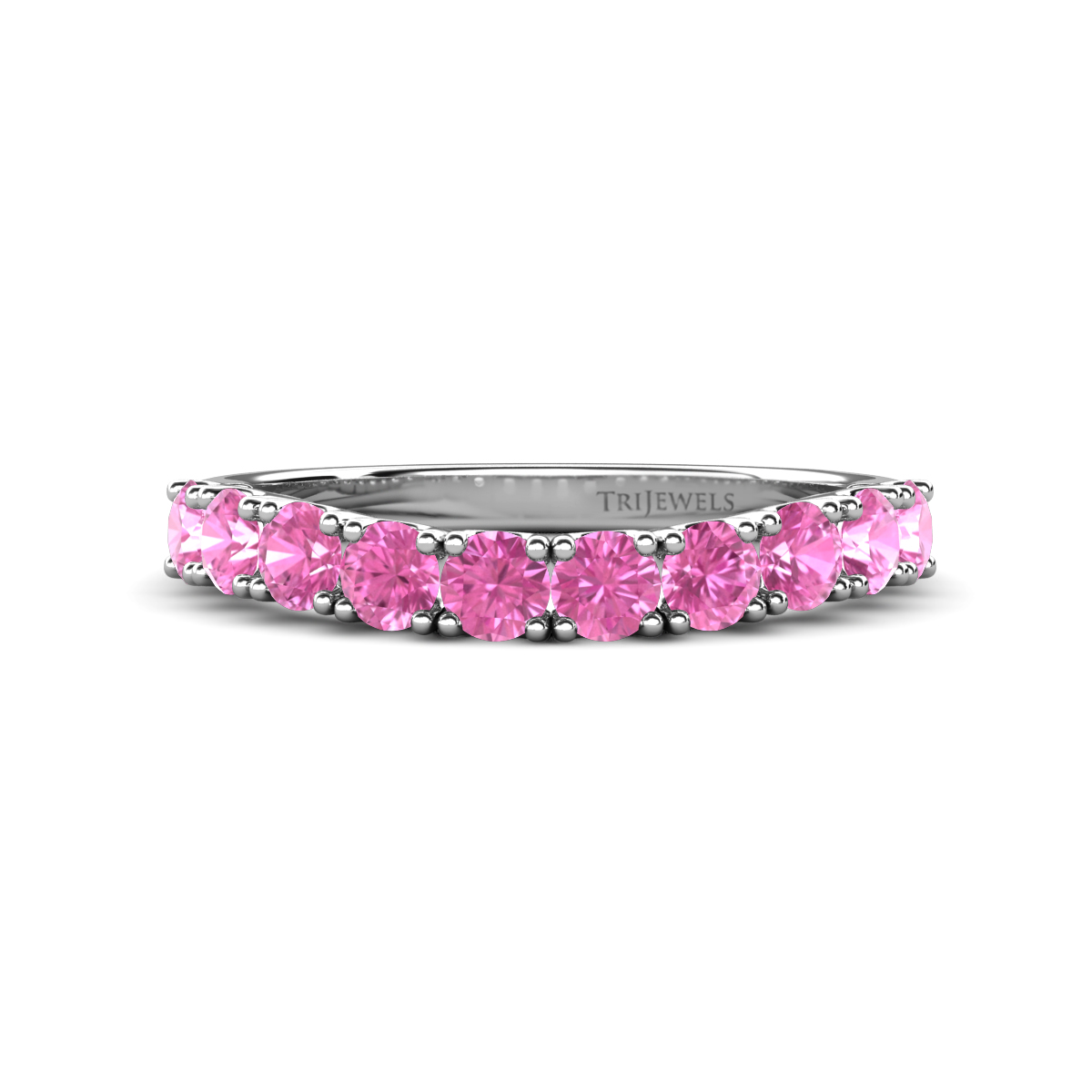 Zevara 0.94 ctw Round Pink Sapphire Women Stackable Curved Wedding Band 