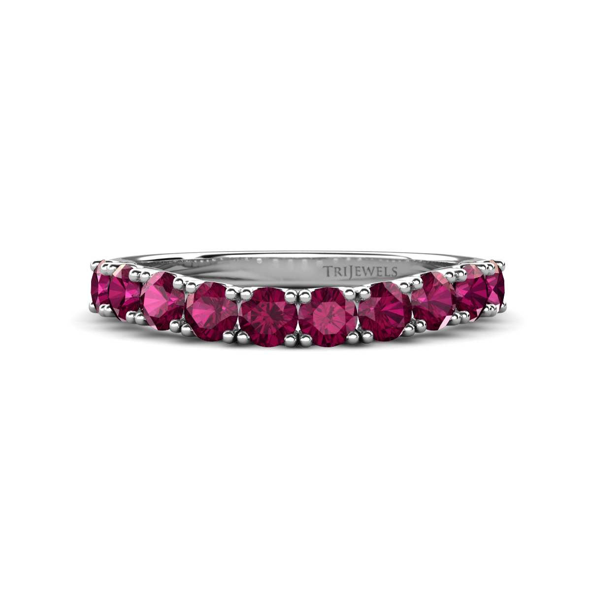 Zevara 1.05 ctw Round Rhodolite Garnet Women Stackable Curved Wedding Band 