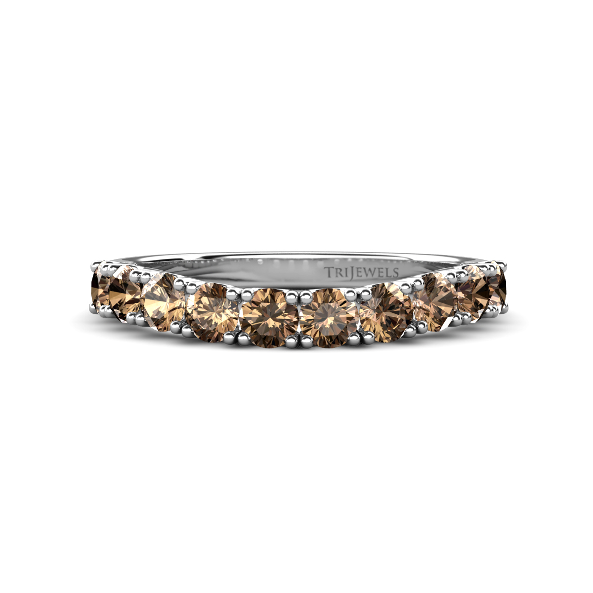 Zevara 0.90 ctw Round Smoky Quartz Women Stackable Curved Wedding Band 