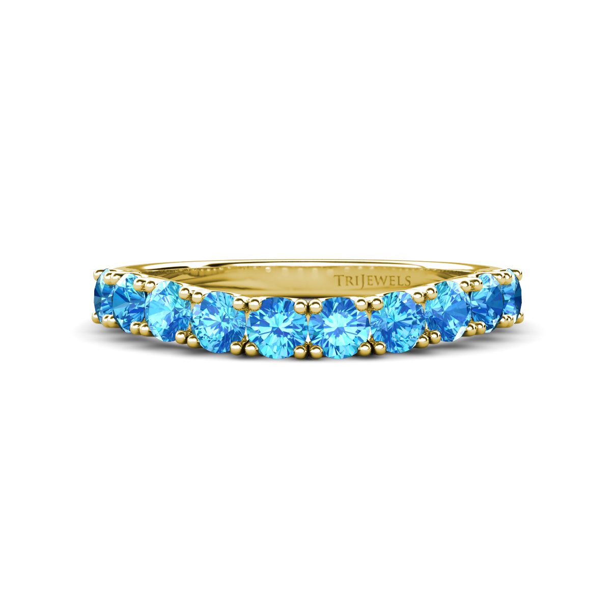 Zevara 0.90 ctw Round Blue Topaz Women Stackable Curved Wedding Band 