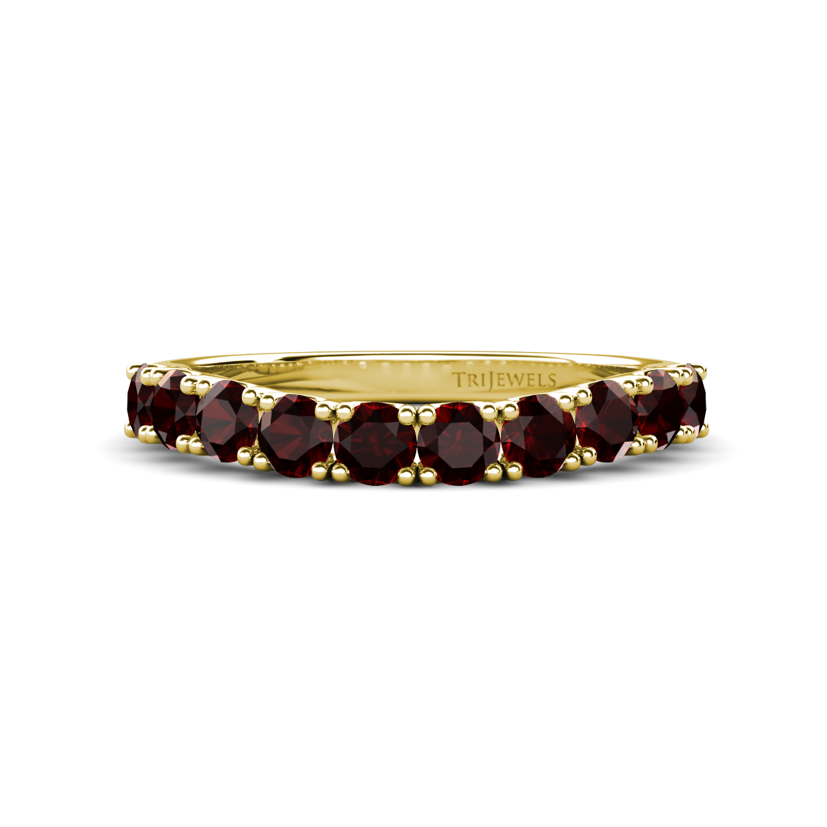 Zevara 1.05 ctw Round Red Garnet Women Stackable Curved Wedding Band 