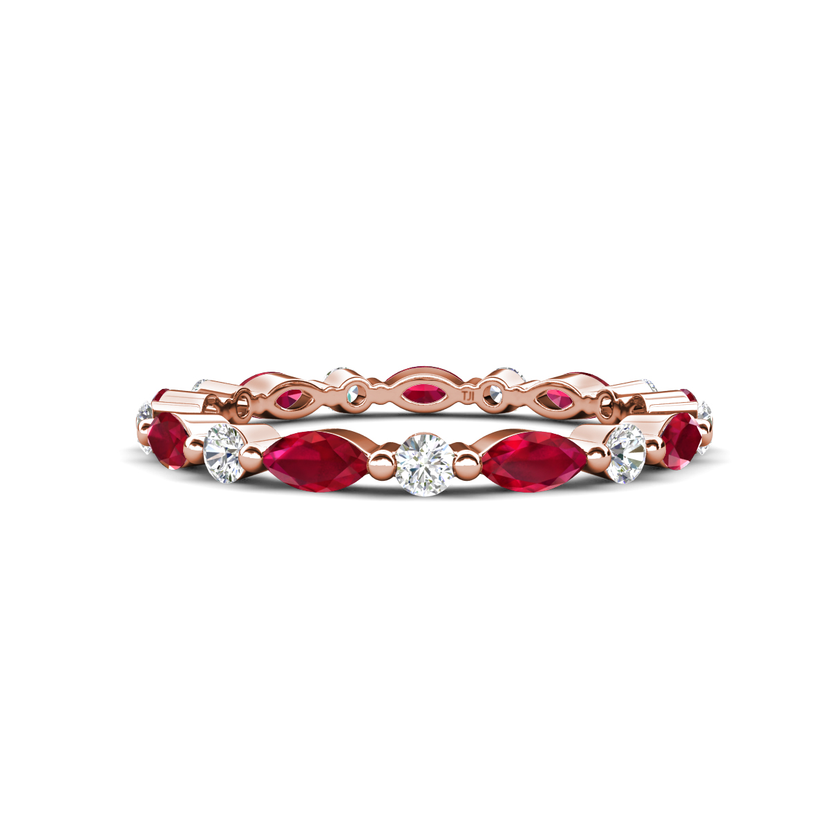Mira 1.31 ctw Marquise Ruby and Round Lab Grown Diamond Women Stackable Eternity Band 