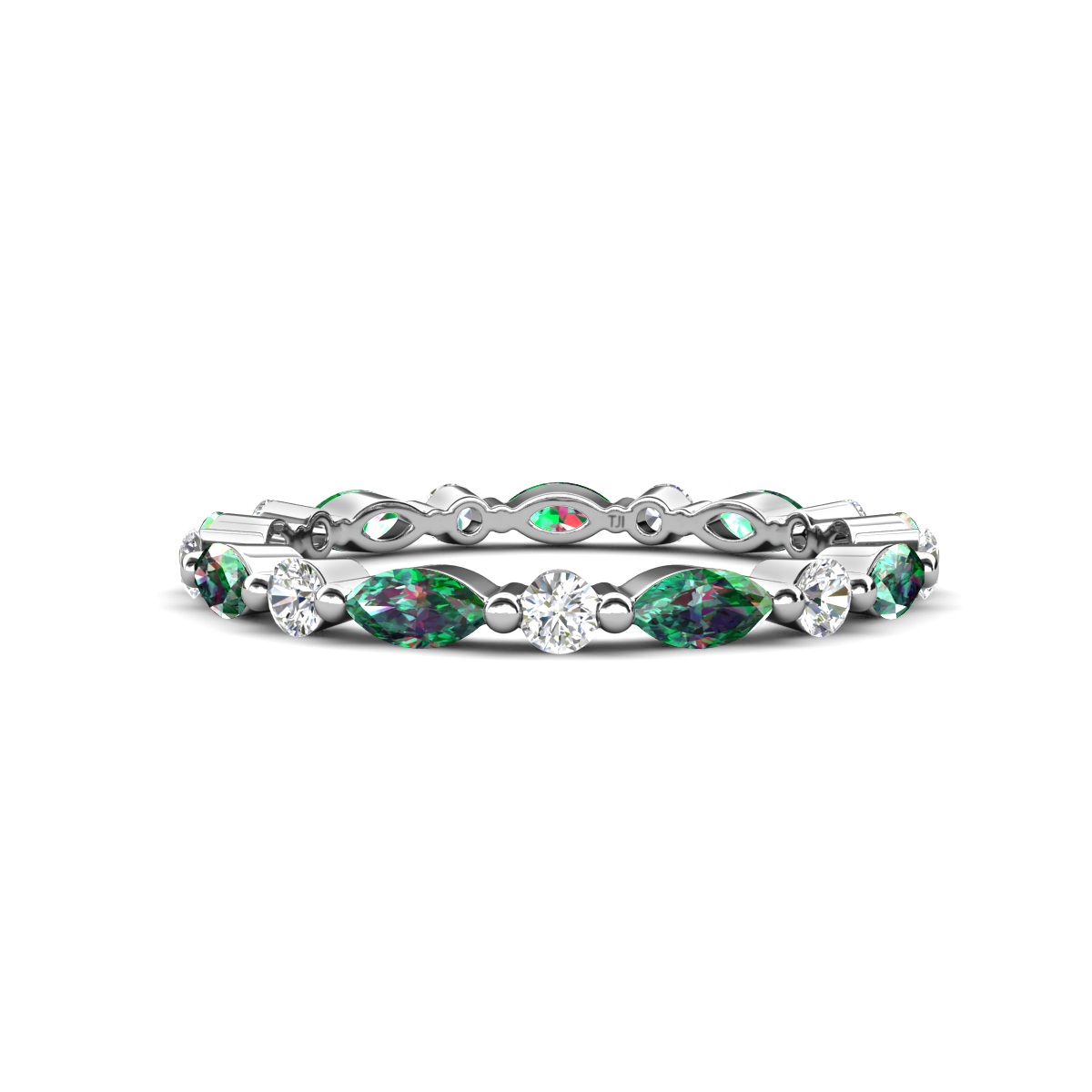 Mira 1.04 ctw Marquise Created Alexandrite and Round Lab Grown Diamond Women Stackable Eternity Band 
